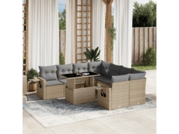 Vidaxl 9 Pcs Conjunto De Sofás P/ Jardim Com Almofadões Vime Pe Bege