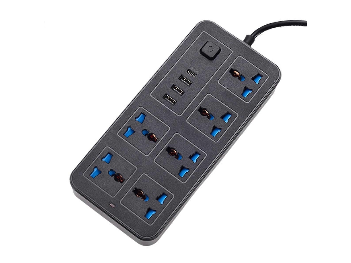Extensão Elétrica Universal De 1,8 M Com Portas Usb C E Usb, Várias Tomadas E Plugue Padrão Europeu, Cor Preta. Olysi Shop
