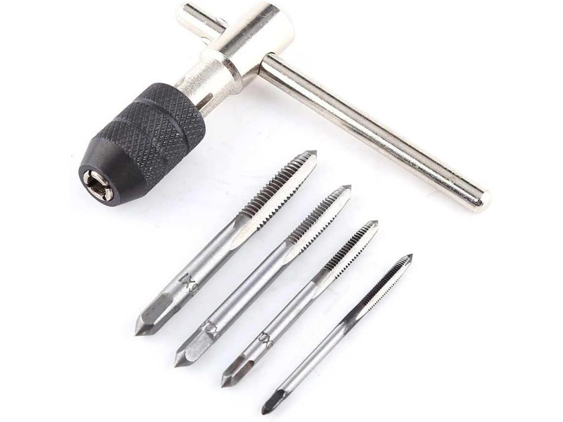 Cabo Para Macho De Roscar Manual Com 4 Machos Retos M3, M4, M5 E M6 Mandril De Aço Ajustável Resistente Para Operação