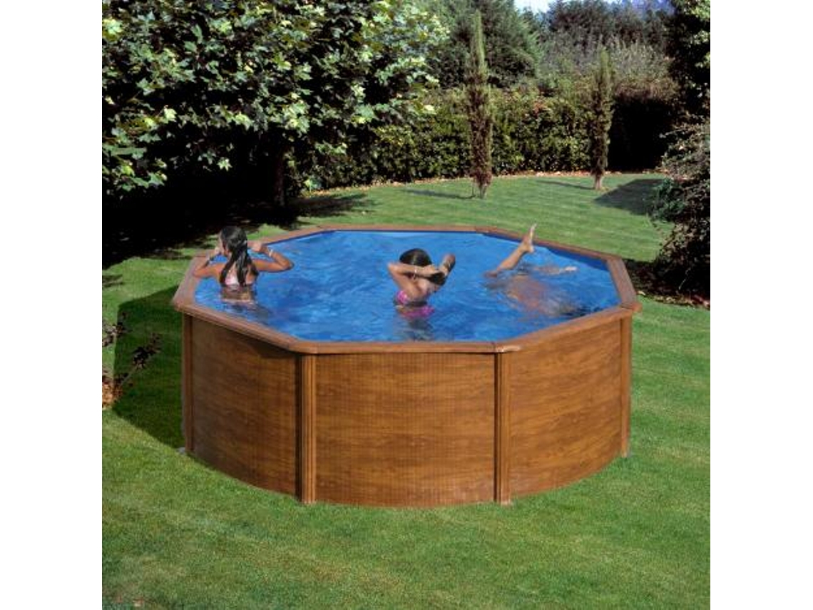 Piscina Elevada Imitação Madeira Gre Sicilia Circular 350x120