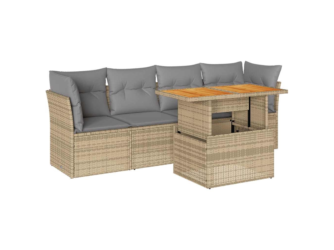 Conjunto de 5 Sofás para Jardim com Almofadões Vime Pe Bege MAISON EXCLUSIVE (5 pcs)