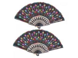 2 Leques Dobráveis​​ de Mão com Estampa Floral Espanhola, Leque Dobrável com Glitter para Presente BRILVIBERA
