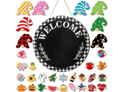 Placa De Porta Com Gnomo De Madeira, Guirlanda Decorativa Para Parede | Decorações