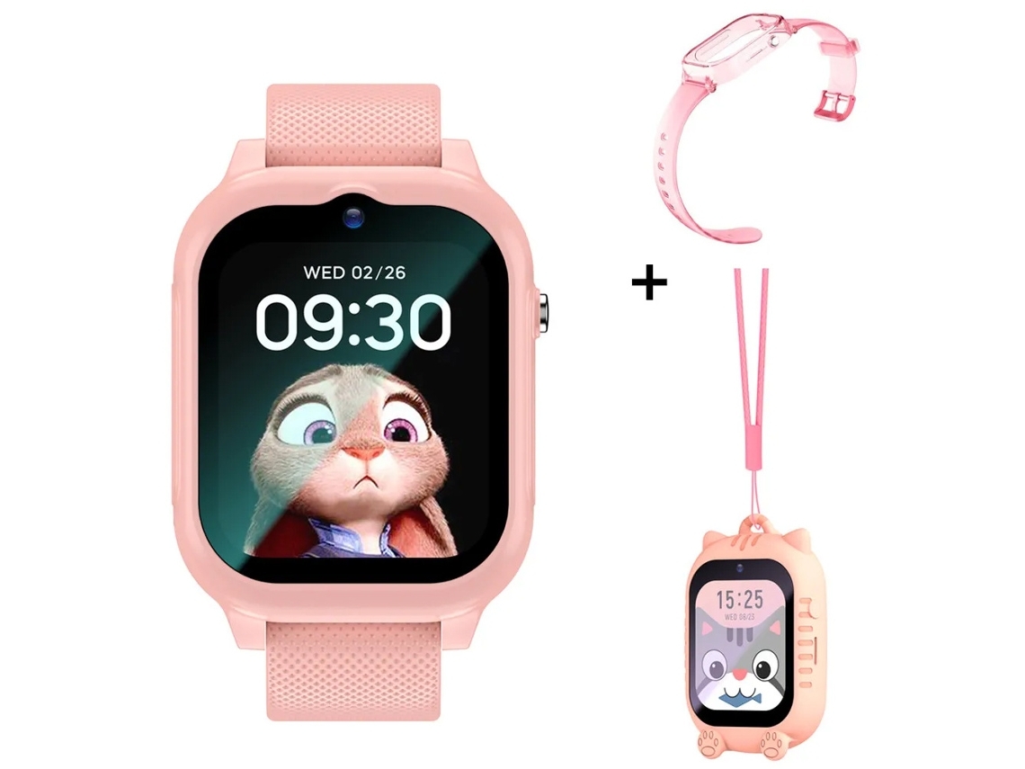 (rosa) Pulseira De Pescoço Com Relógio 4g, Gps Integrado E Dupla Função, Transparente.