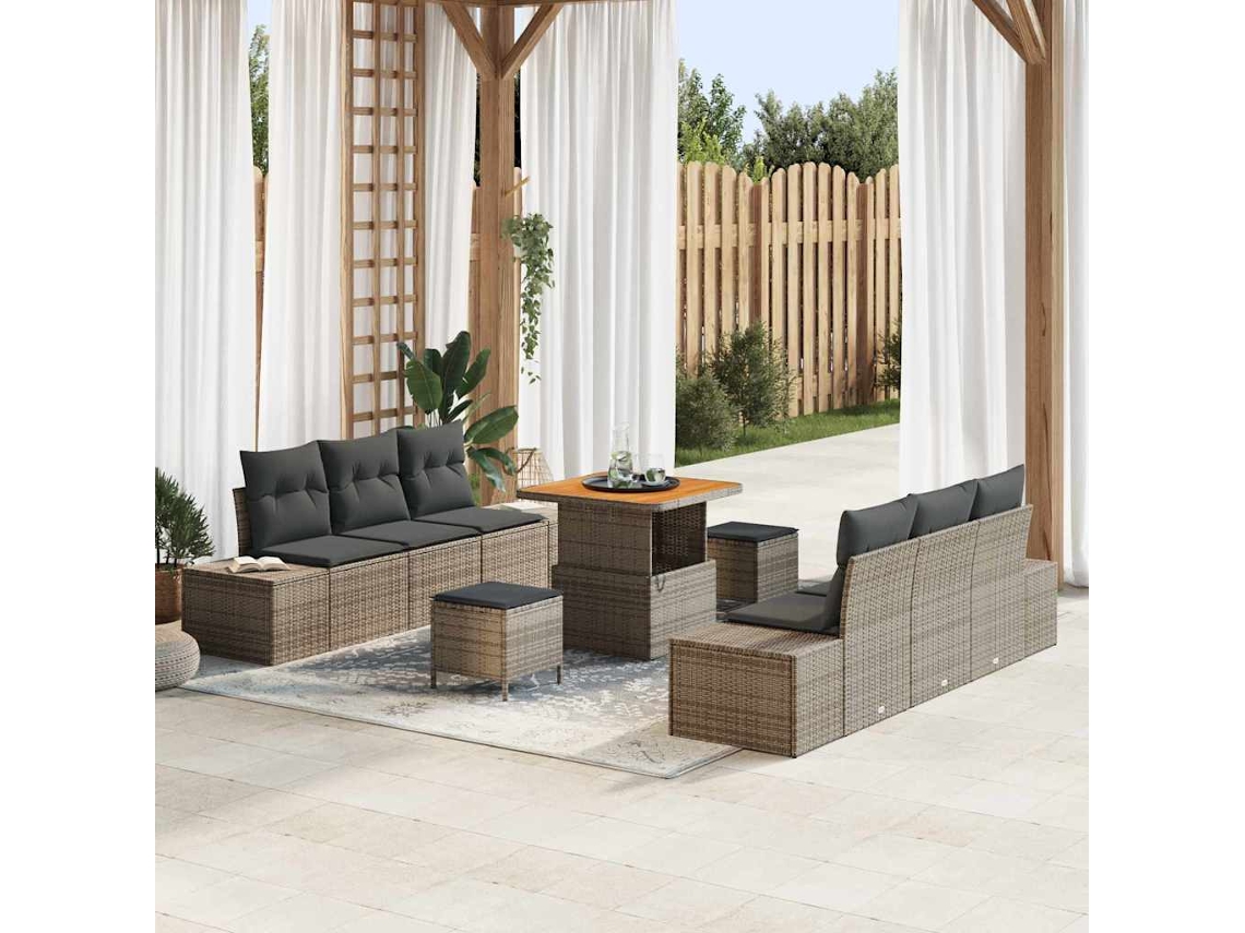 Vidaxl Conjunto De Sofá De Jardim 9 Unid. Cinzeto Vime Pe