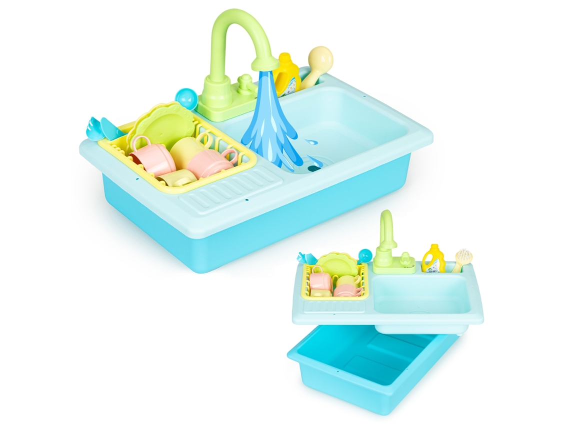 Pia de Cozinha com Torneira Cheia de Água 12 Acessórios Brinquedo Infantil PRICENET