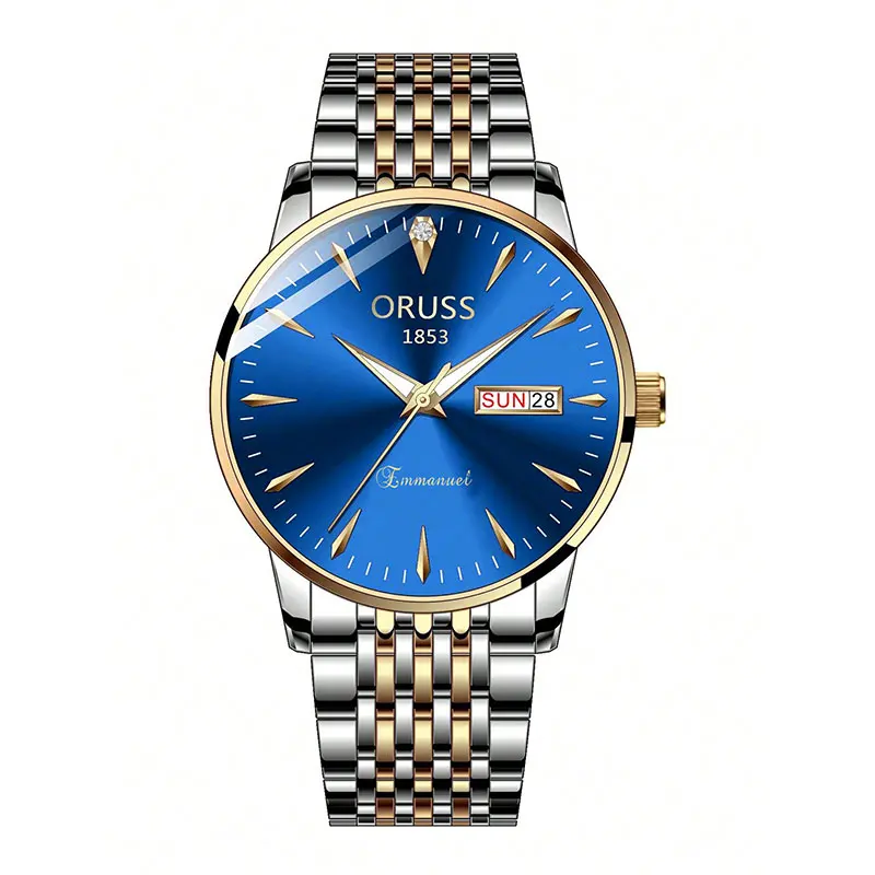 Relógio Masculino de Quartzo MDUG com Mostrador Simples, Calendário Duplo, Ponteiros Luminosos e Resistência à Água