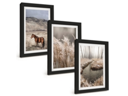 Pinturas Murais Modernas Cavalos, Paisagem, Grama, Riacho Moldura Preta Fotos Para O Corredor Espelharte (3 Peças 20x30 Cm)