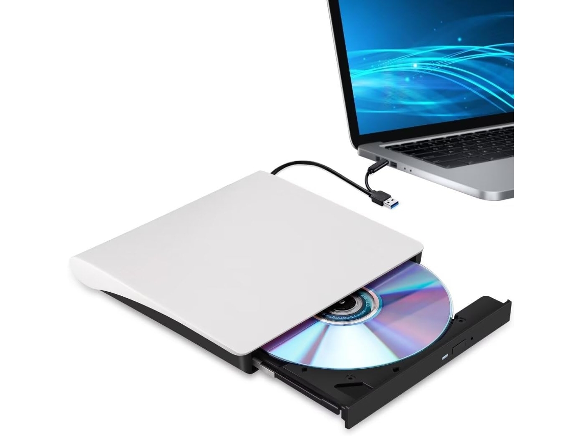 Unidade Externa De Cd/dvd Zruxe Aed-d852 Tipo-c Leitor De Cd/dvd Usb 3.0 Leitor Portátil Gravador Para Laptop Branco
