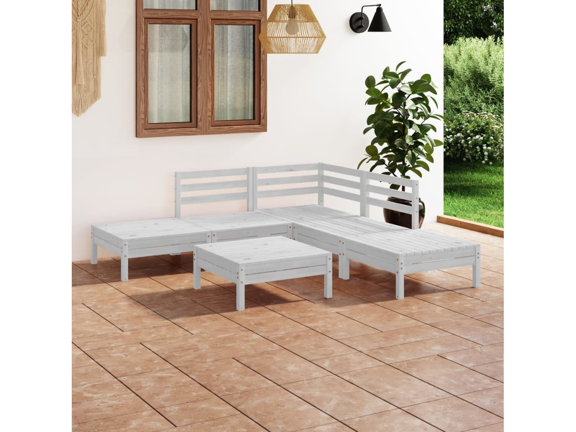 Vidaxl 6 Pcs Conjunto Lounge De Jardim Pinho Maciço Branco
