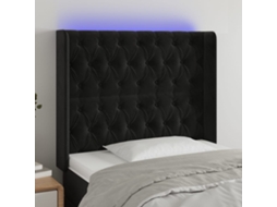 Vidaxl Cabeceira De Cama C/ Luzes Led Veludo 93x16x118/128 Cm Preto