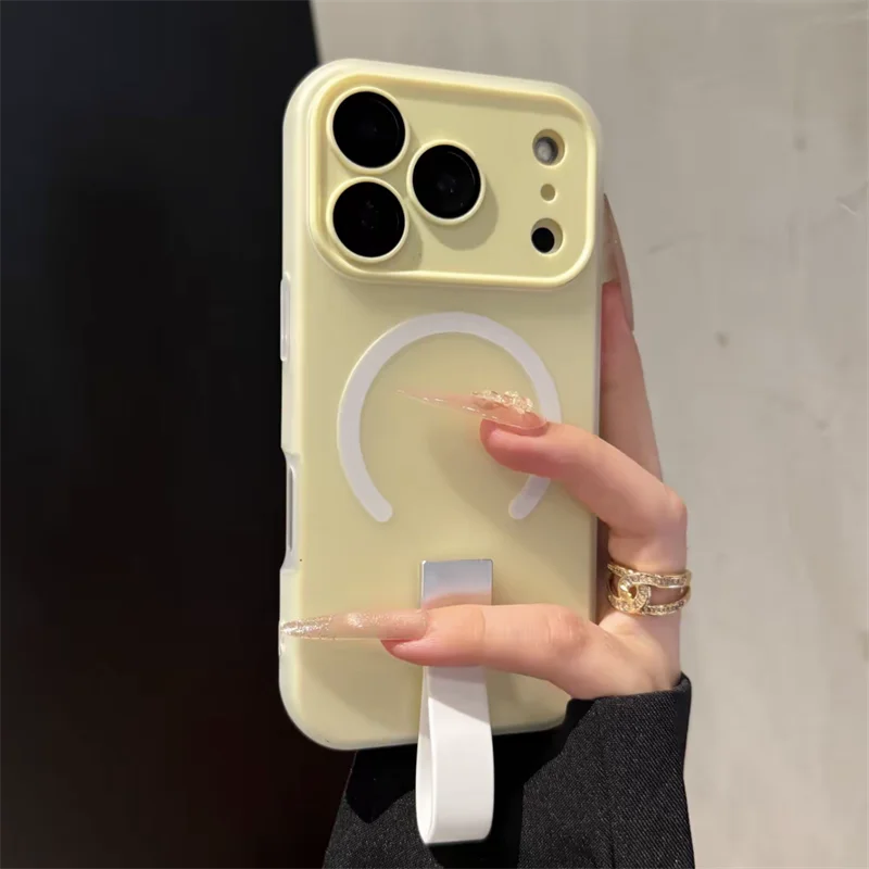 (amarelo 15pro) Capa Magnética Magsafe Para Celular Com Anel De Silicone, Material Macio.