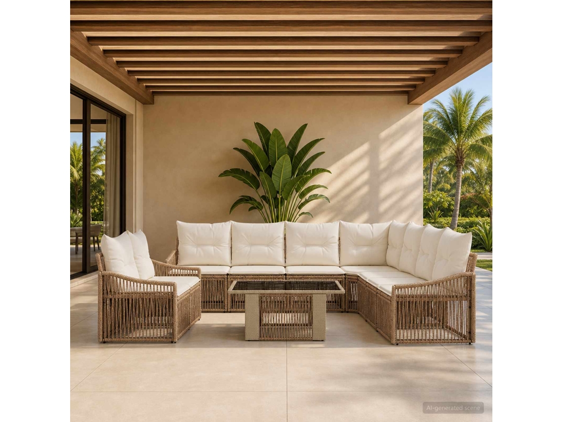 Vidaxl Conjunto De Sofá De Jardim 10 Unid. Bege E Branco Creme Vime Pe