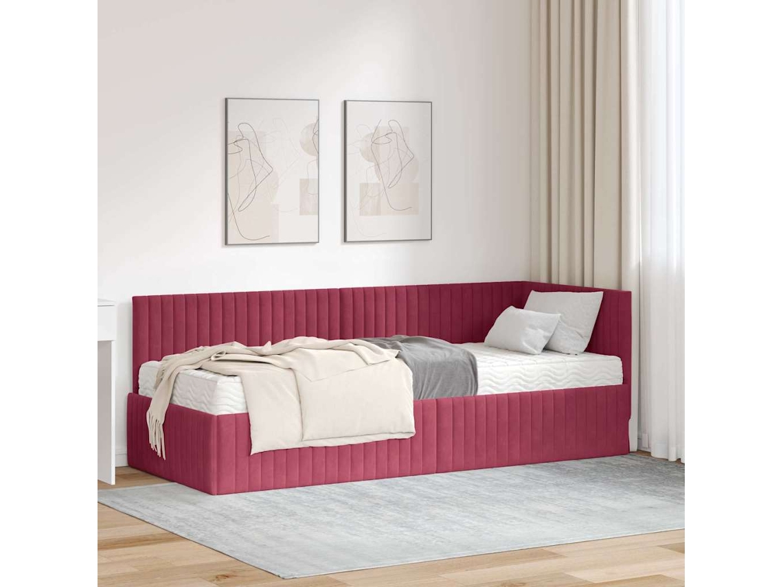 Vidaxl Estrutura De Cama De Canto Com Colchão 2 Unid. Verde Veludo