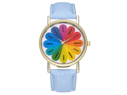Relógio feminino casual de quartzo com pulseira de couro PU azul claro.