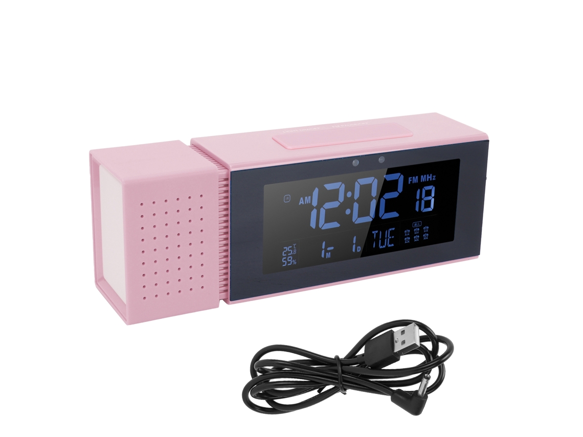 Aetheria relógio Despertador Luz Noturna com Rádio Fm Monitor de Temperatura e Umidade Rosa Ts p30