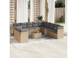 Vidaxl 12 Pcs Conjunto De Sofás P/ Jardim Com Almofadões Vime Pe Bege