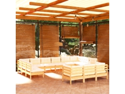 Vidaxl 13 Pcs Conjunto Lounge Jardim C/ Almofadões Cor Creme Pinho