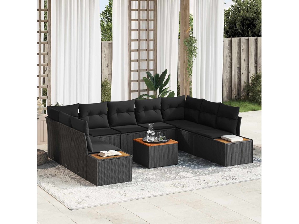 Vidaxl Conjunto De Sofá De Jardim 5 Unid. 9-número De Lugares Preto