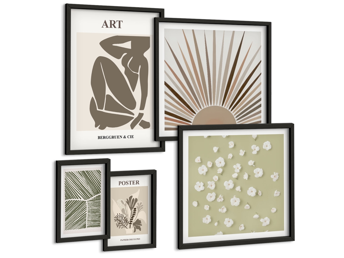 Conjunto De Pinturas Gráficos Vegetais Estilosos Abstração Espelharte (5 Peças)