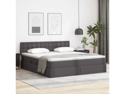 Vidaxl Cama Com Arrumação E Led Cinzeto 180 X 200 Cm Couro Sintético