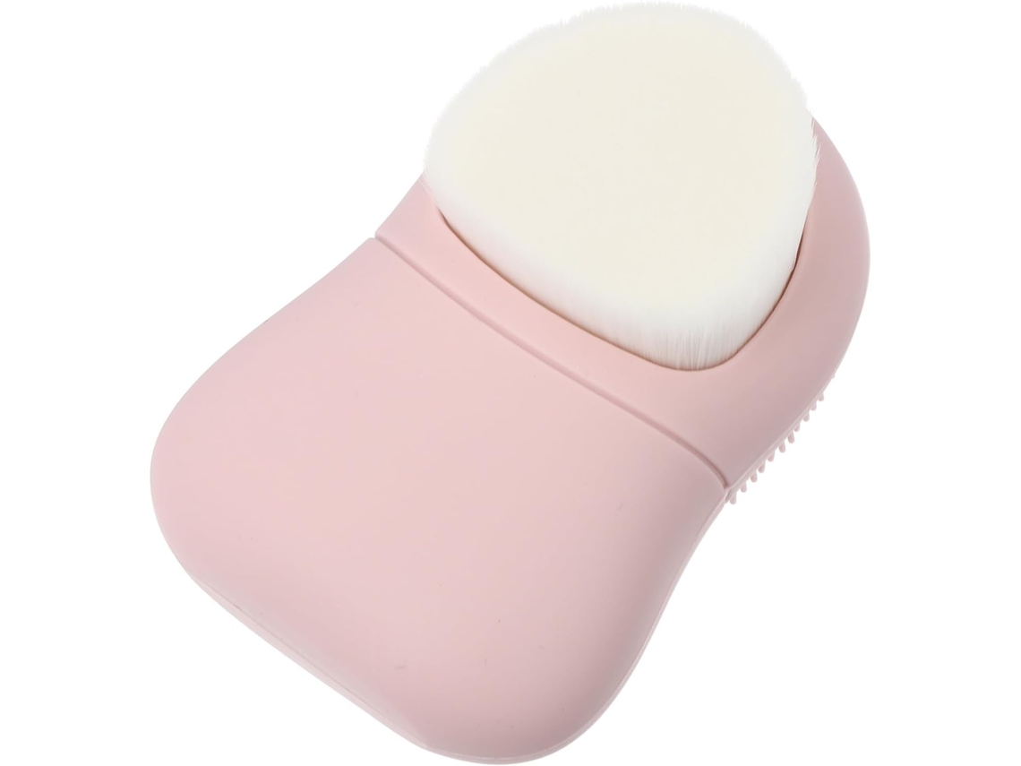 Escova de limpeza facial dupla em silicone Macio com cerdas esfoliantes.