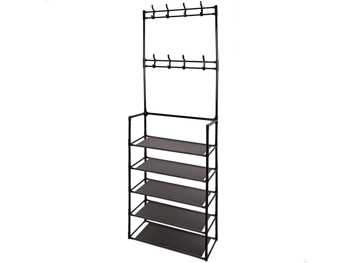 Max Home Cabideiro De Pé  60x25x173 Cm De Plástico Com 8 Cabides E 5 Prateleiras