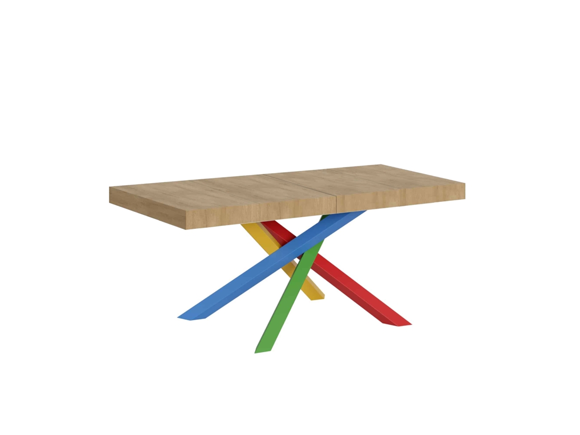 Mesa Extensível 140/400x90 Cm Volantis Premium Carvalho Natural Pernas Multicoloridas 4/b Itamoby