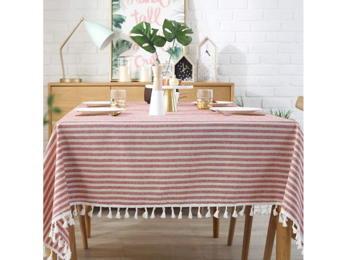 Lurelia Toalha De Mesa Algodão Linho Vermelho 140x180cm Impermeável Antimanchas Borlas