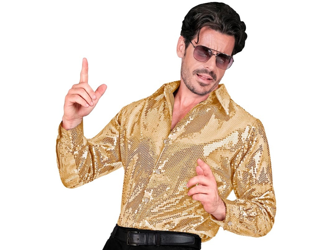 Fantasia ou camisa fashion dourada com lantejoulas para homem