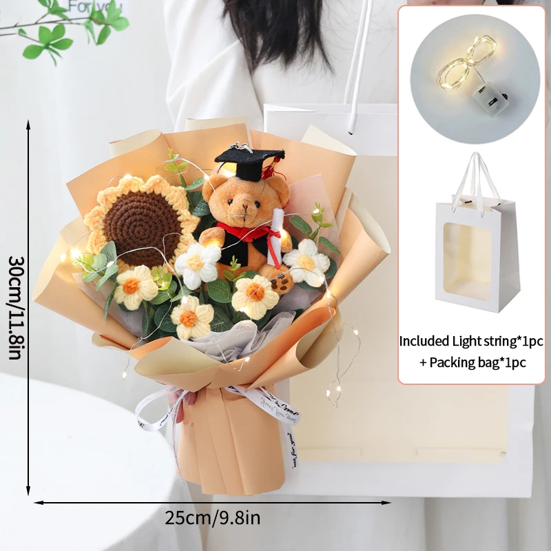 Buquês de Crochê, Buquês de Formatura, Presentes Trançados com Flores Preservadas MDUG