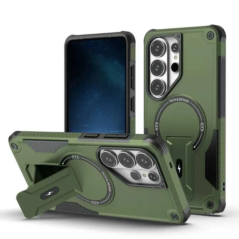 Capa Protetora Magnética (verde) Para Samsung S26 Plus Com Suporte E Capa Traseira Resistente A Impactos.