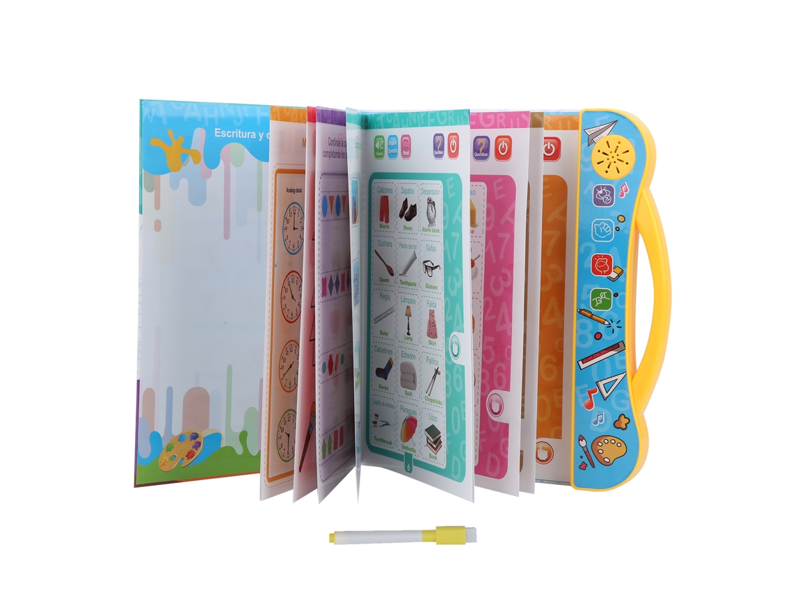 Primerox livro Eletrônico Audível Infantil Espanhol Inglês Aprendizagem Cognitiva Brinquedo Amarelo