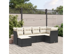 Vidaxl 6 Pcs Conjunto Sofás De Jardim C/ Almofadões Vime Pe Preto