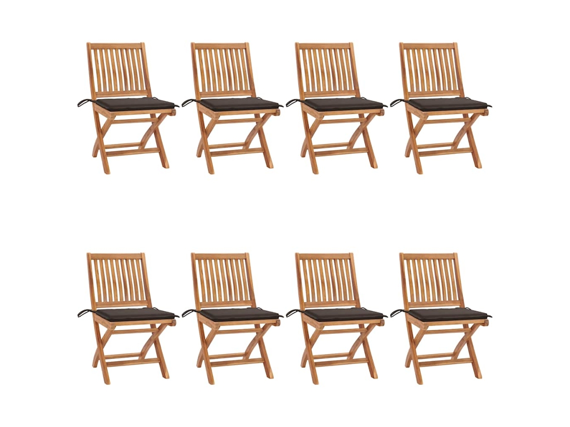 Cadeiras Dobráveis Jardim C/ Almofadões 8 Pcs Teca Maciça Dkd Home Decor