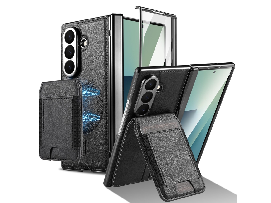 Capa Hexinyigjly Para Samsung Galaxy Z Fold5, Compatível Com Magnsafe, Com Protetor De Ecrã Integrado Preto