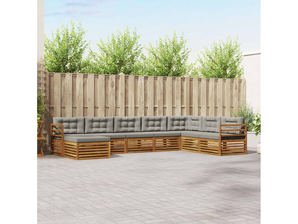 Vidaxl Conjunto De Sofás Para Exterior 8 Unid. Cinza Natural E Claro