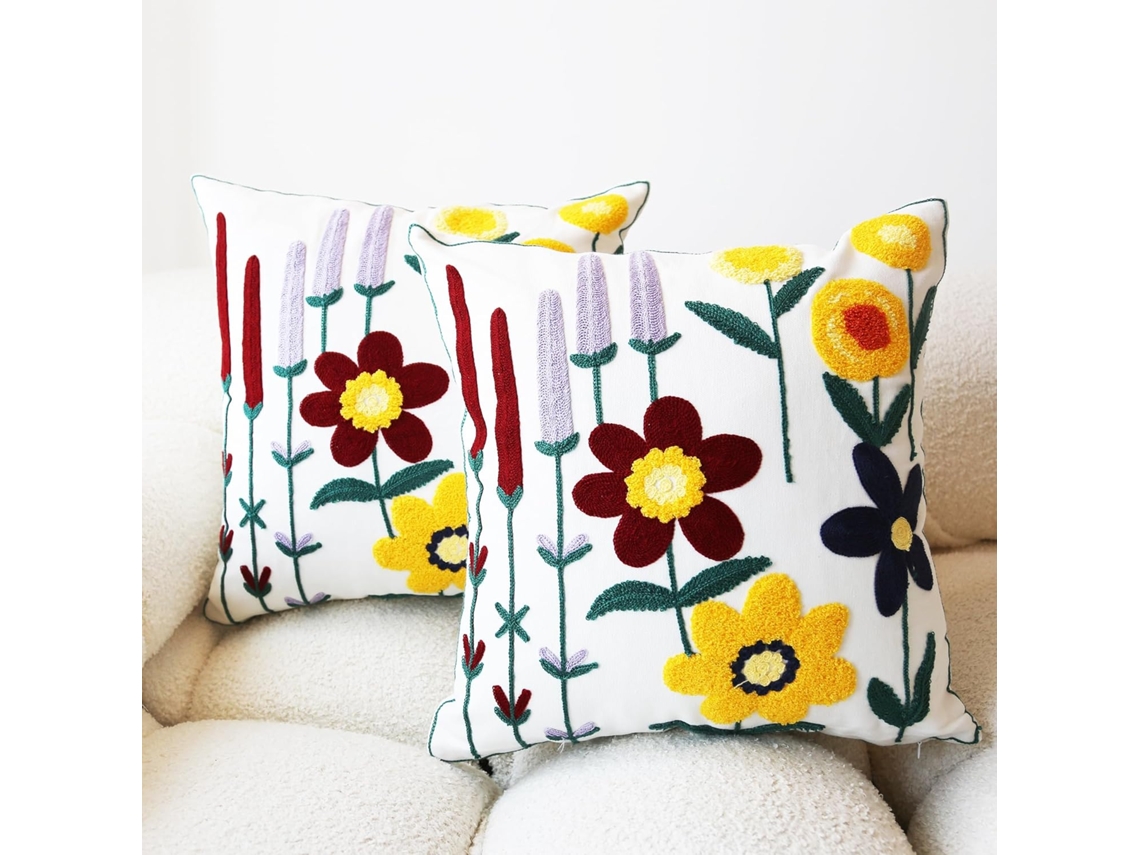 Amarelo Macio Resistente Conjunto 2 Capas Almofada Bordadas Estilo Boémio Sofás Almofadas Poltrona, Algodão...