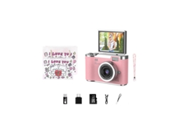 Tela Flip de Alta Definição para Câmeras Digitais, Rosa 64 Gb + Leitor de Cartão + 2 Adaptadores + Caixa de Presente YUNZII