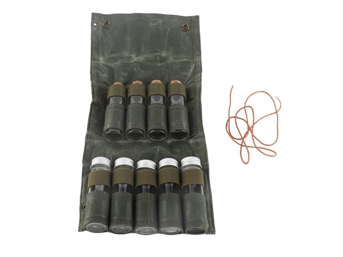 Saco de Condimentos Portátil com 9 Potes para Camping Verde