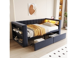 Cama Multifuncional 90x190 Cm - Com Iluminação Led, Tomada Elétrica, Grande Espaço De Armazenamento - Cinza Escuro