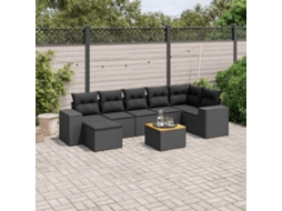 Vidaxl 8 Pcs Conjunto Sofás De Jardim Com Almofadões Vime Pe Preto