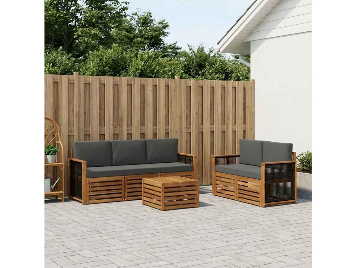 Vidaxl Conjunto De Sofás Para Exterior 6 Unid. Natural E Antracite