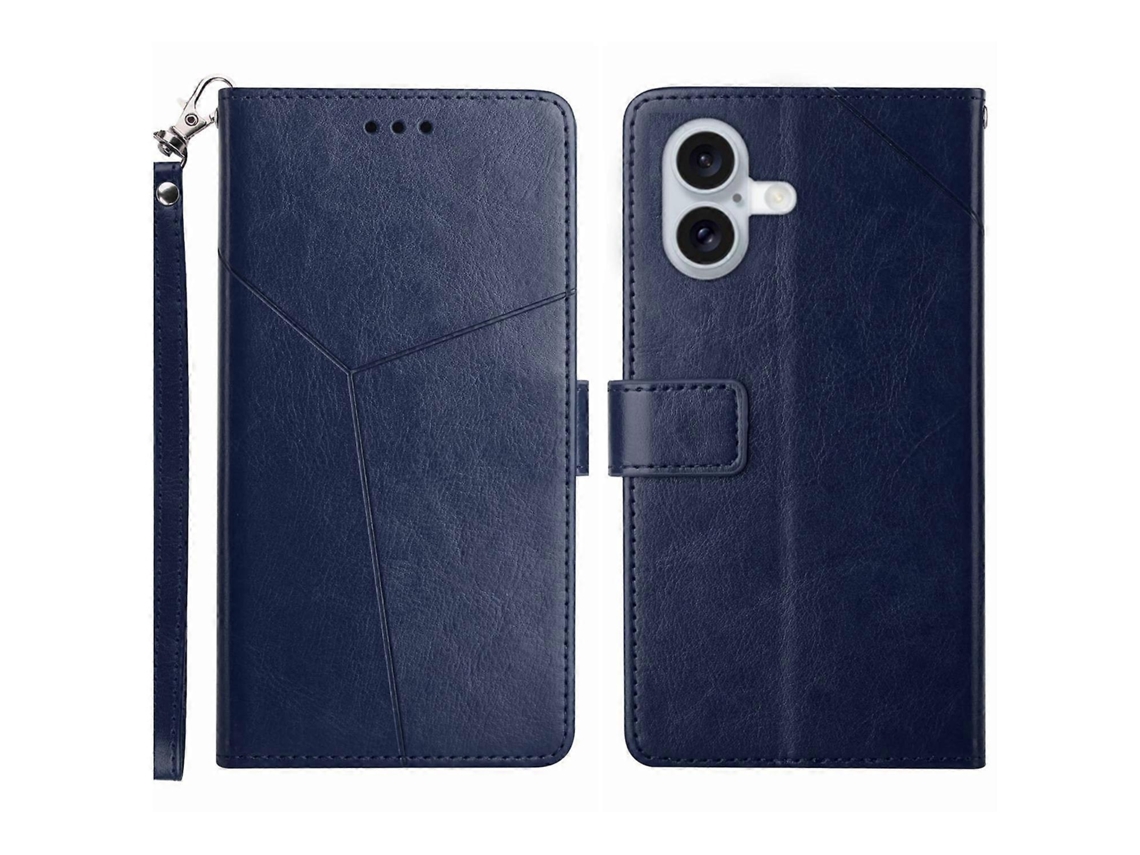 Capa De Couro Sintético Com Linhas Em Y Para Iphone 16 Com Alça De Pulso
