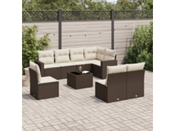 Vidaxl 9 Pcs Conjunto Sofás P/ Jardim C/ Almofadões Vime Pe Castanho