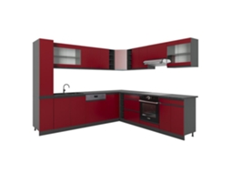 Cozinha de canto R-Line, 257 x 60 cm em forma de J, vermelha, Vicco