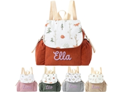 Mochila Infantil Personalizada Com Nome E Texto Bordados. Bolsa Veludo Cotelê Kawaii Personalizável.