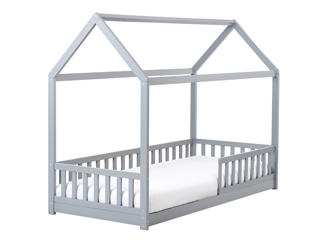 Cama Infantil Com Forma De Casinha Beliani Cossaye De Pinho Cinzento 98x208x161
