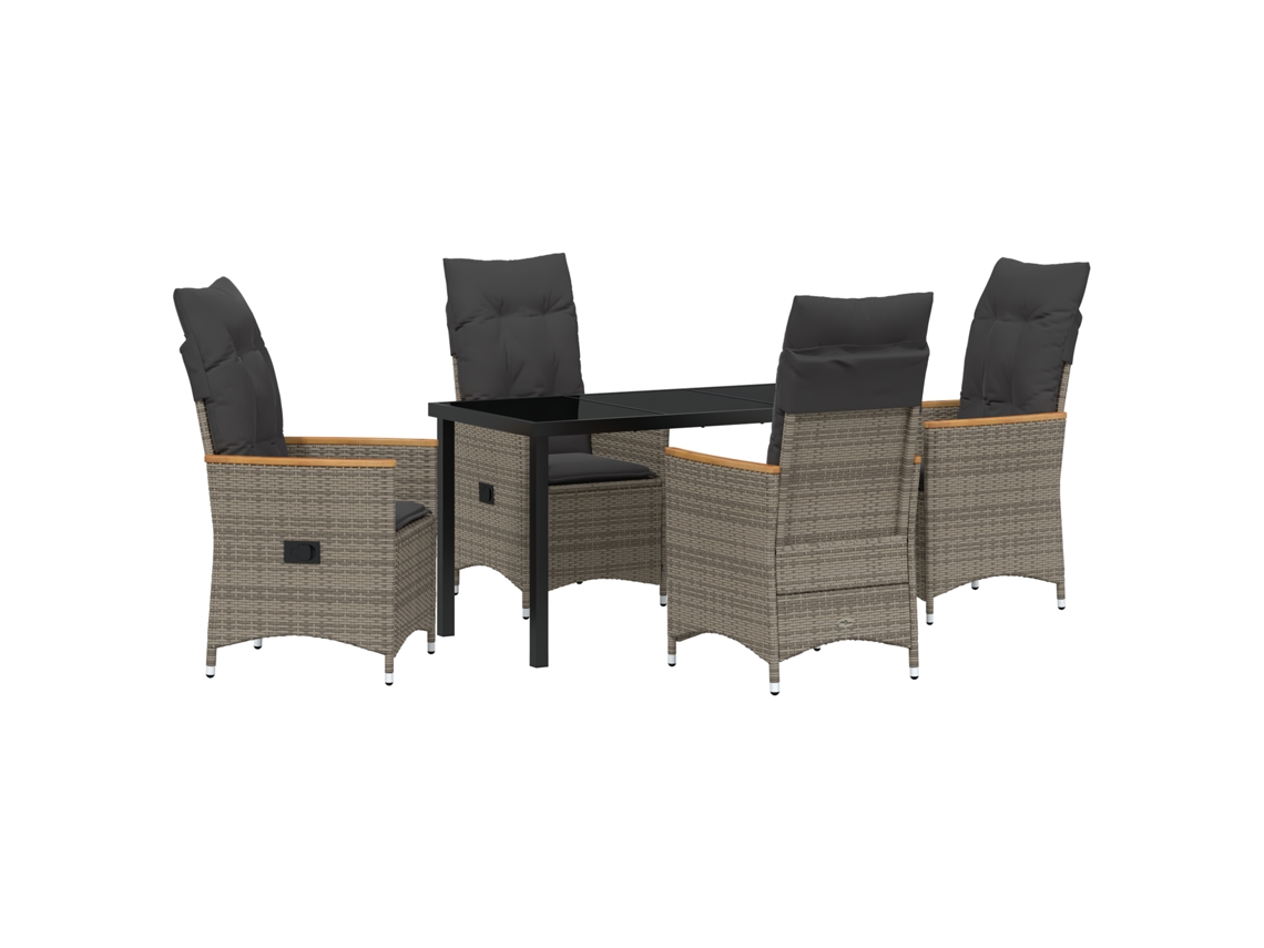 Conjunto 5 De Jantar De Jardim Com E Travesseiros Vidaxl Em Rattan Pe Cinza