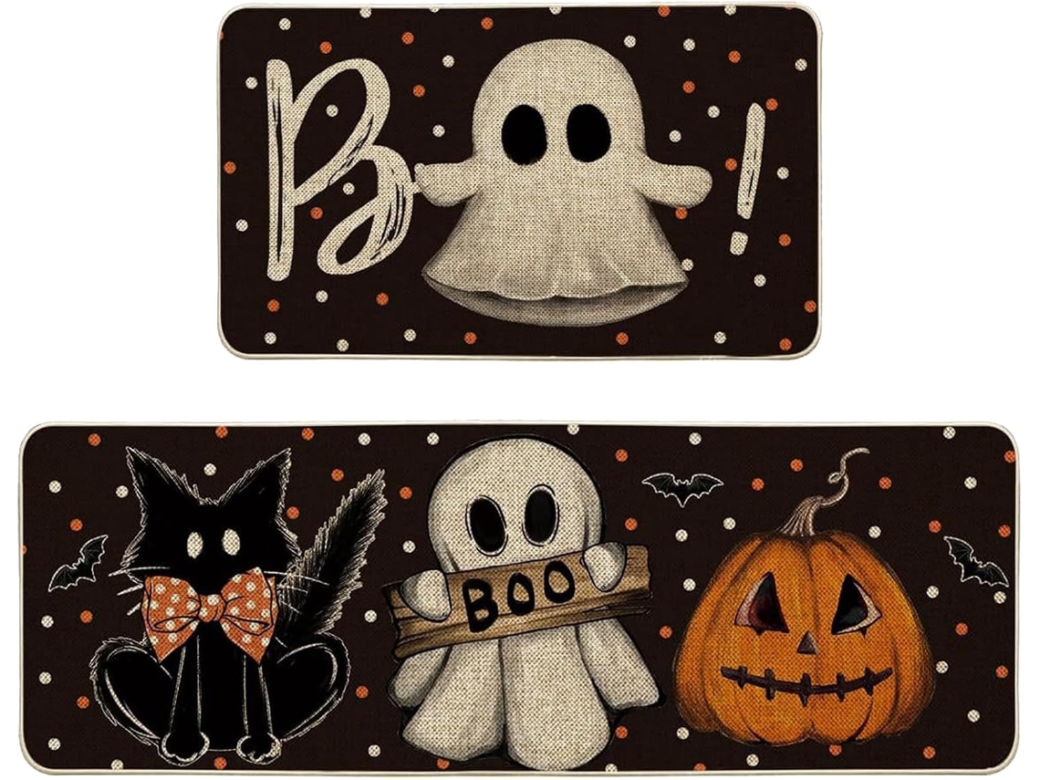 Tapete de Banho Gótico de Halloween Macio e Antiderrapante | Estampa para Chuveiro e Sala de Estar